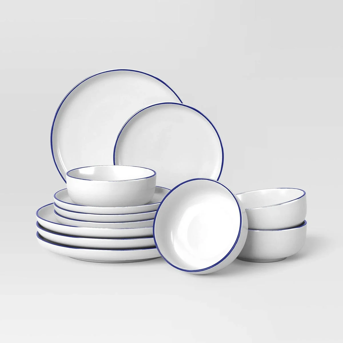 Threshold 12pc Stoneware Dinnerware Set - Blue Rim