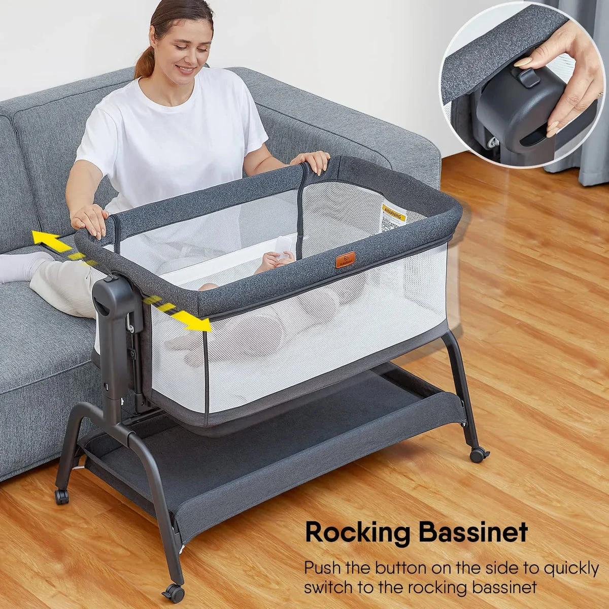 BabyBond 3 in 1 Infant and Toddler Cradle - Black and Grey
