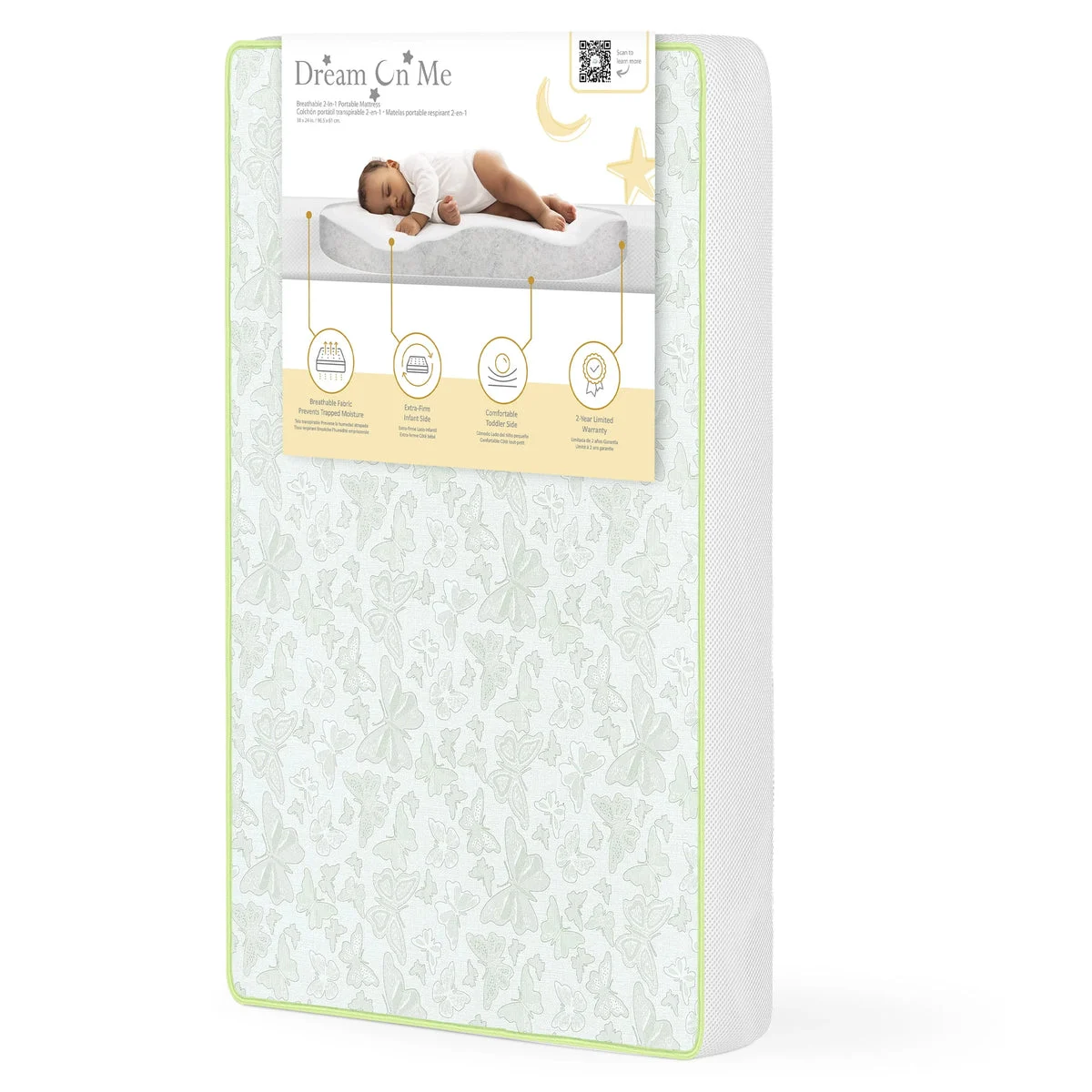 Dream On Me Dual-Sided Mini/Portable Crib Foam Mattress - White
