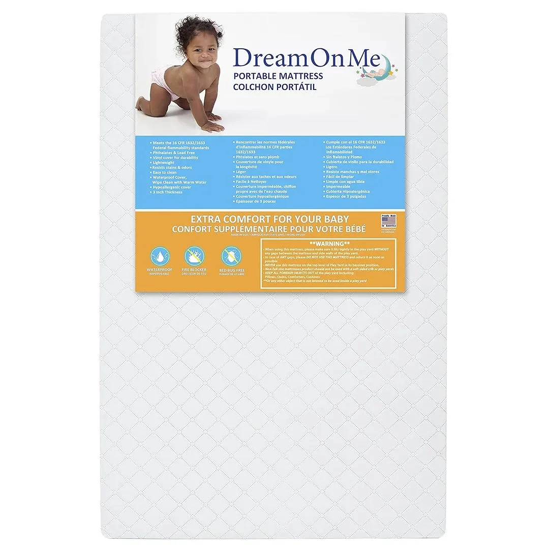 Dream On Me Holly 3-Inch Fiber Portable Mini Crib Mattress - White