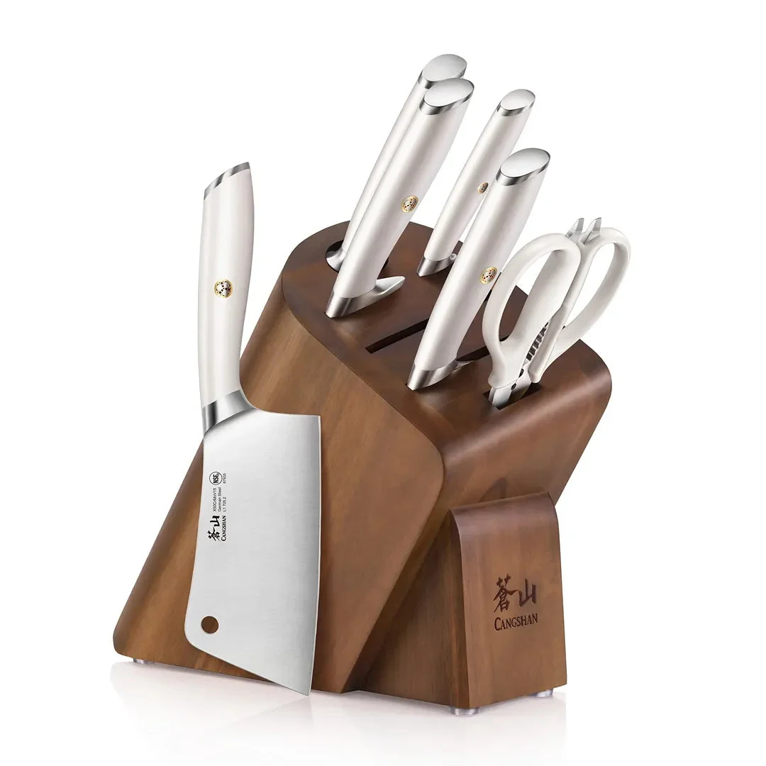 Cangshan L1 Series 1027129 German Steel forged 7-Piece Cleaver Knife Block Set - White