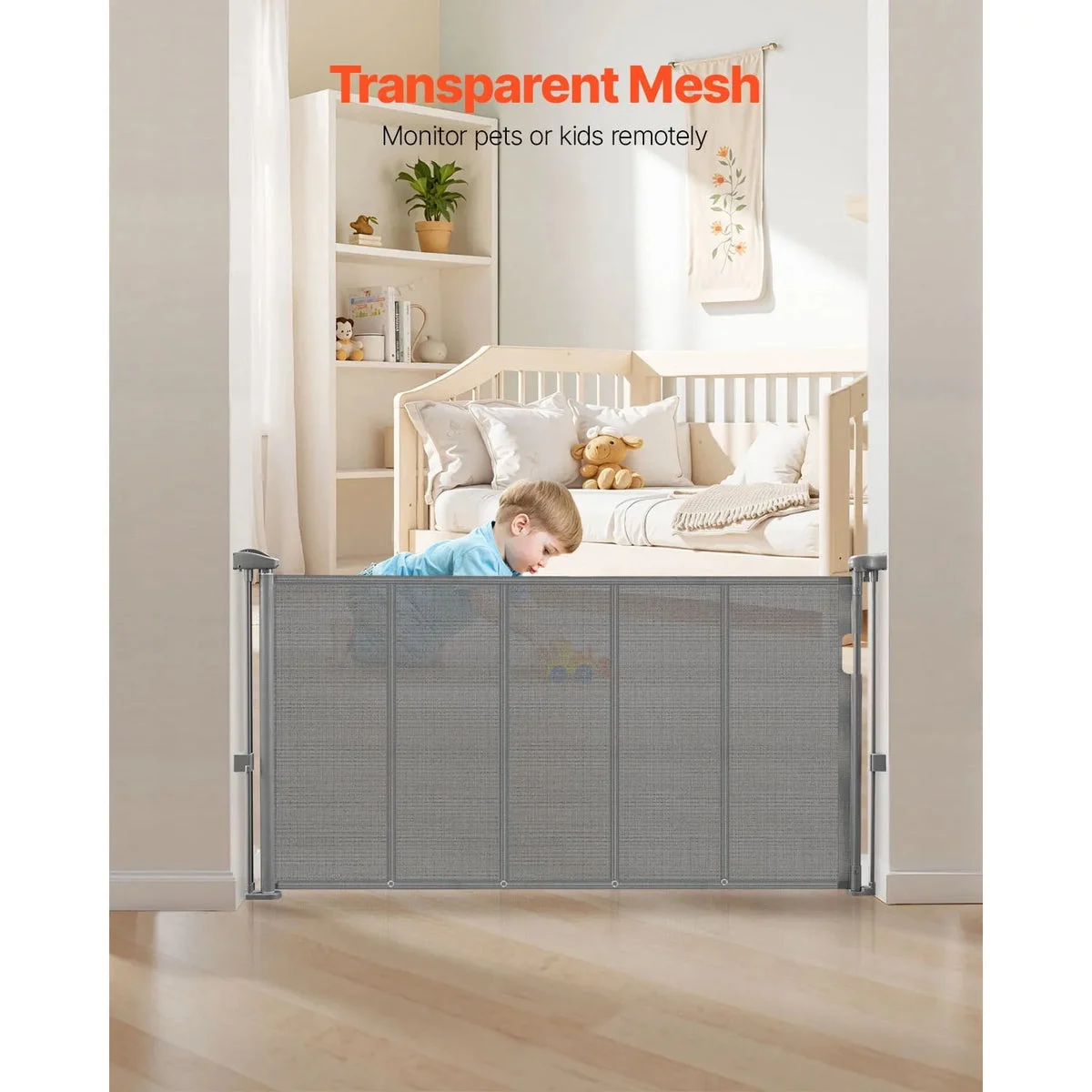 Kffkff Retractable Baby Gate for Stairs and Doorways - Gray