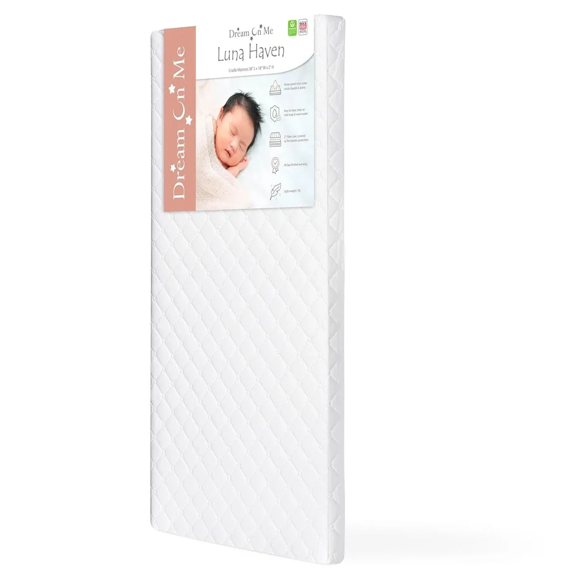 Dream On Me Luna/Haven Waterproof 1.5” Infant Cradle Foam Mattress