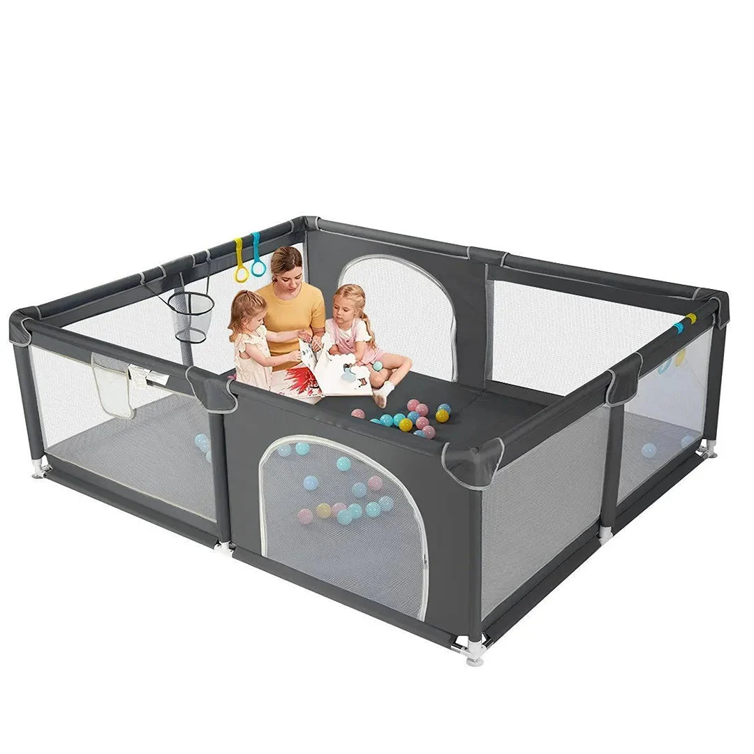GOTGELIF 4-Panel Baby Playpen - Gray