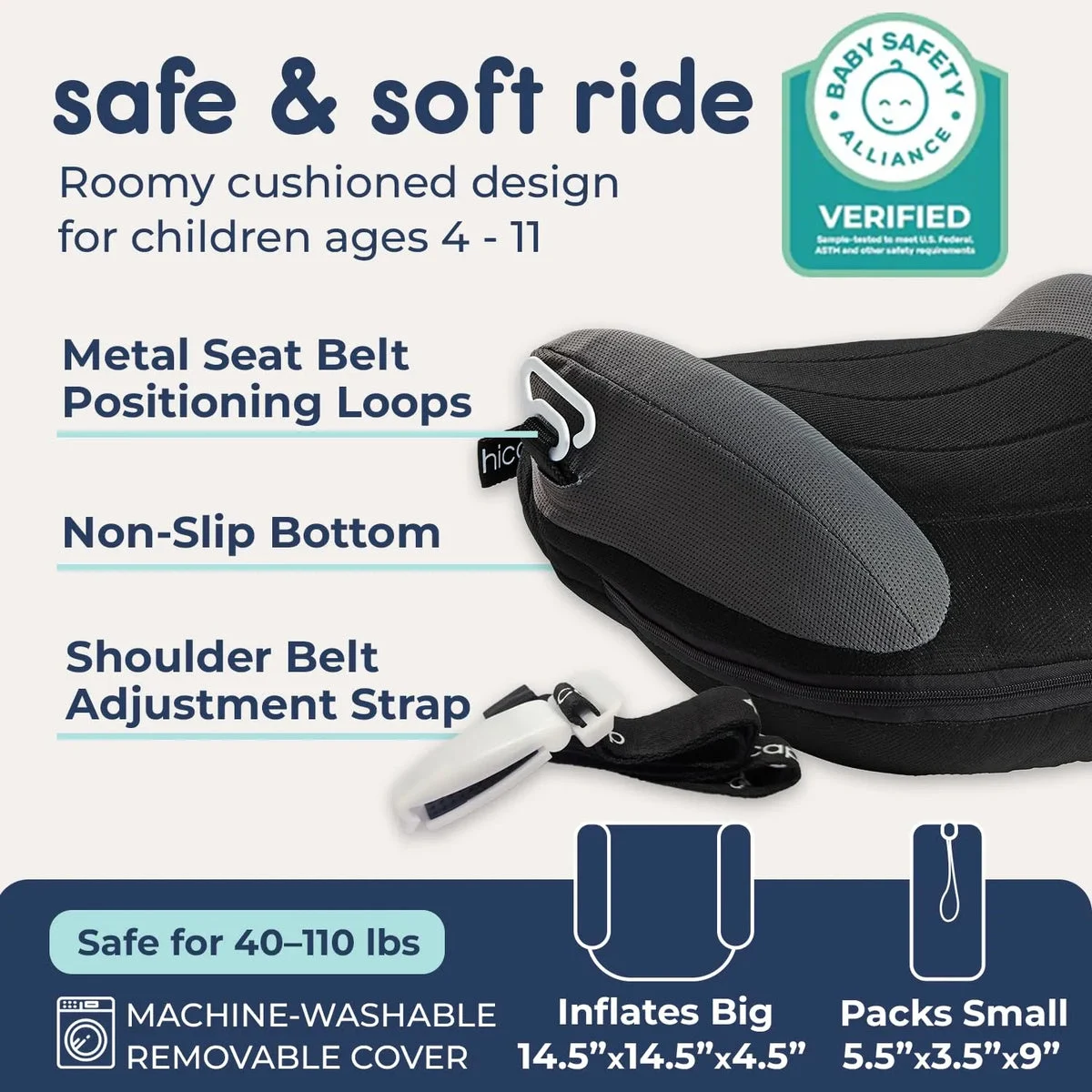 Hiccapop UberBoost Inflatable Booster Car Seat - Black
