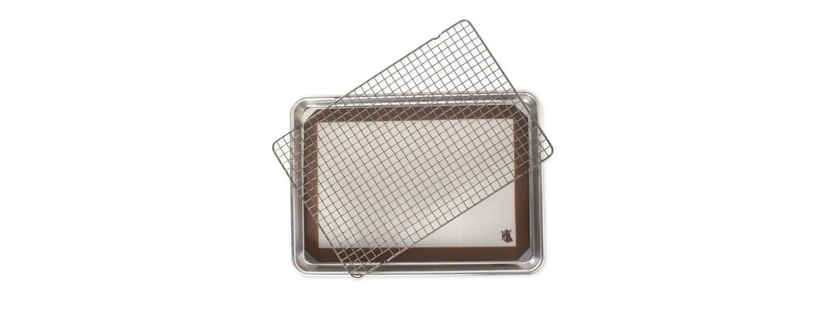 Nordic Ware 3pc Bakeware Set Half Sheet Silicone Mat & Cooling Rack (See Description)