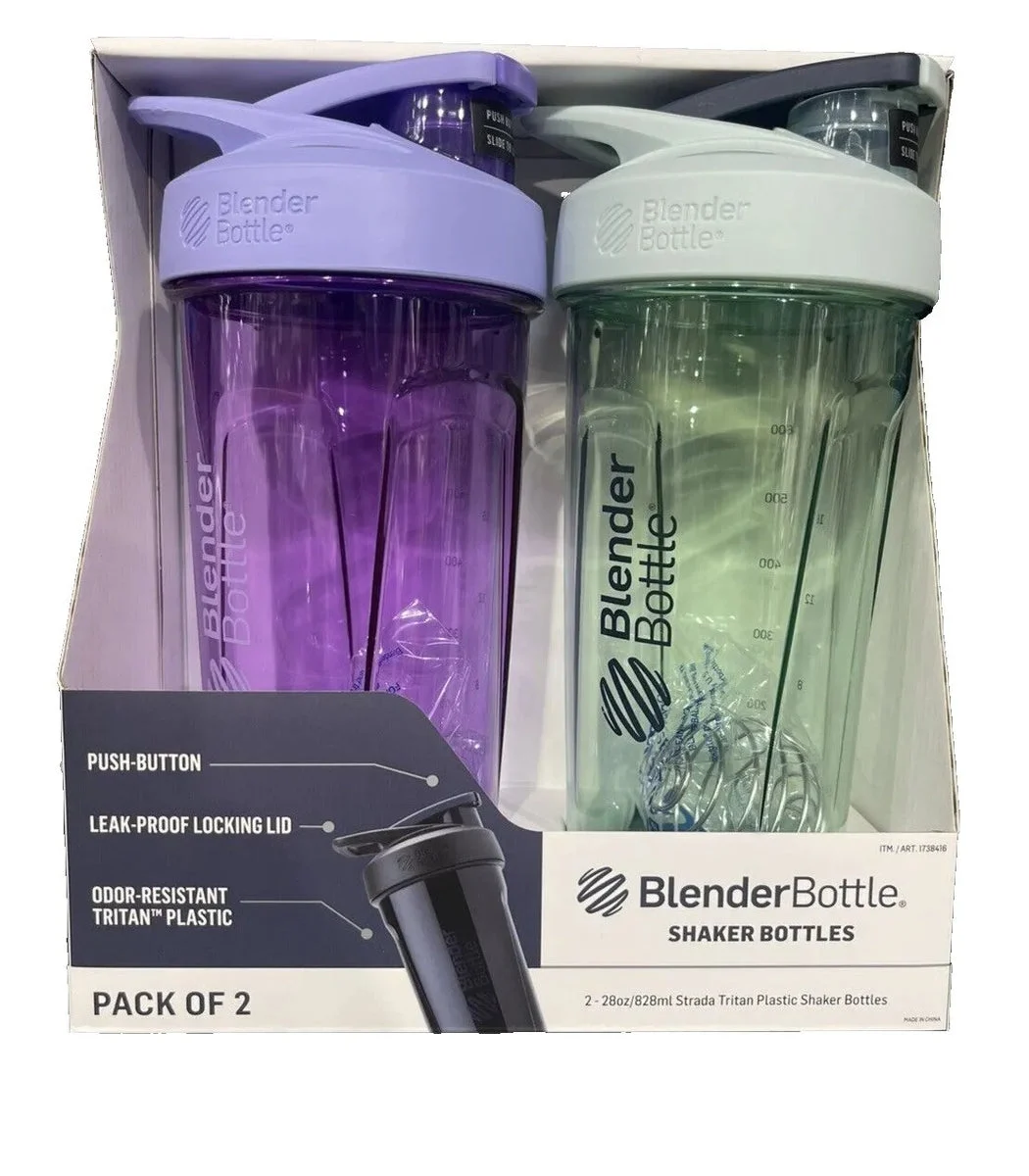 BlenderBottle Blender Bottle Strada Shaker Bottle 28 Ounce - Black/White (2 Count)