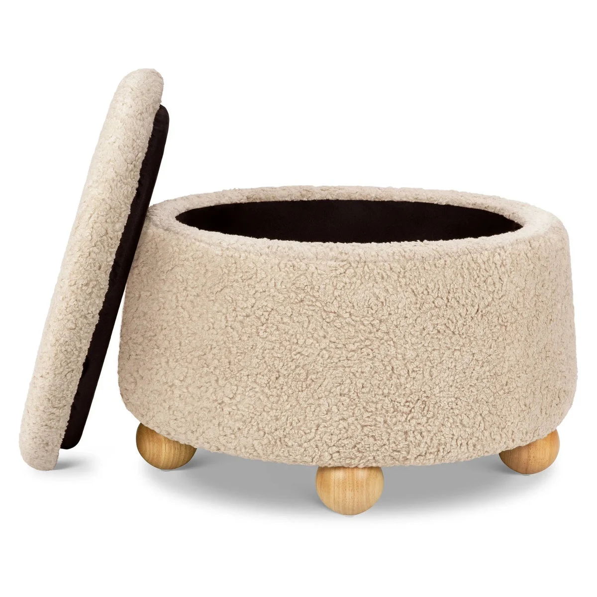 Namesake Tuffet Storage Ottoman - Chai Shearling with Honey Ball Feet