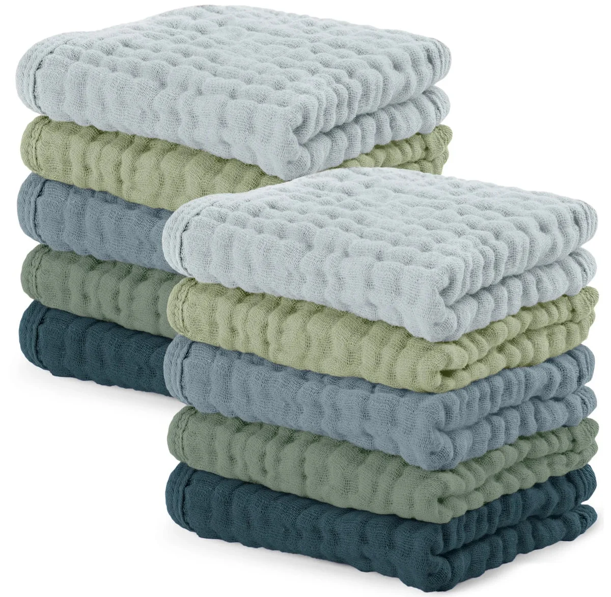 Comfy Cubs Muslin Cotton Baby Washcloths - Multicolor, Pack of 10