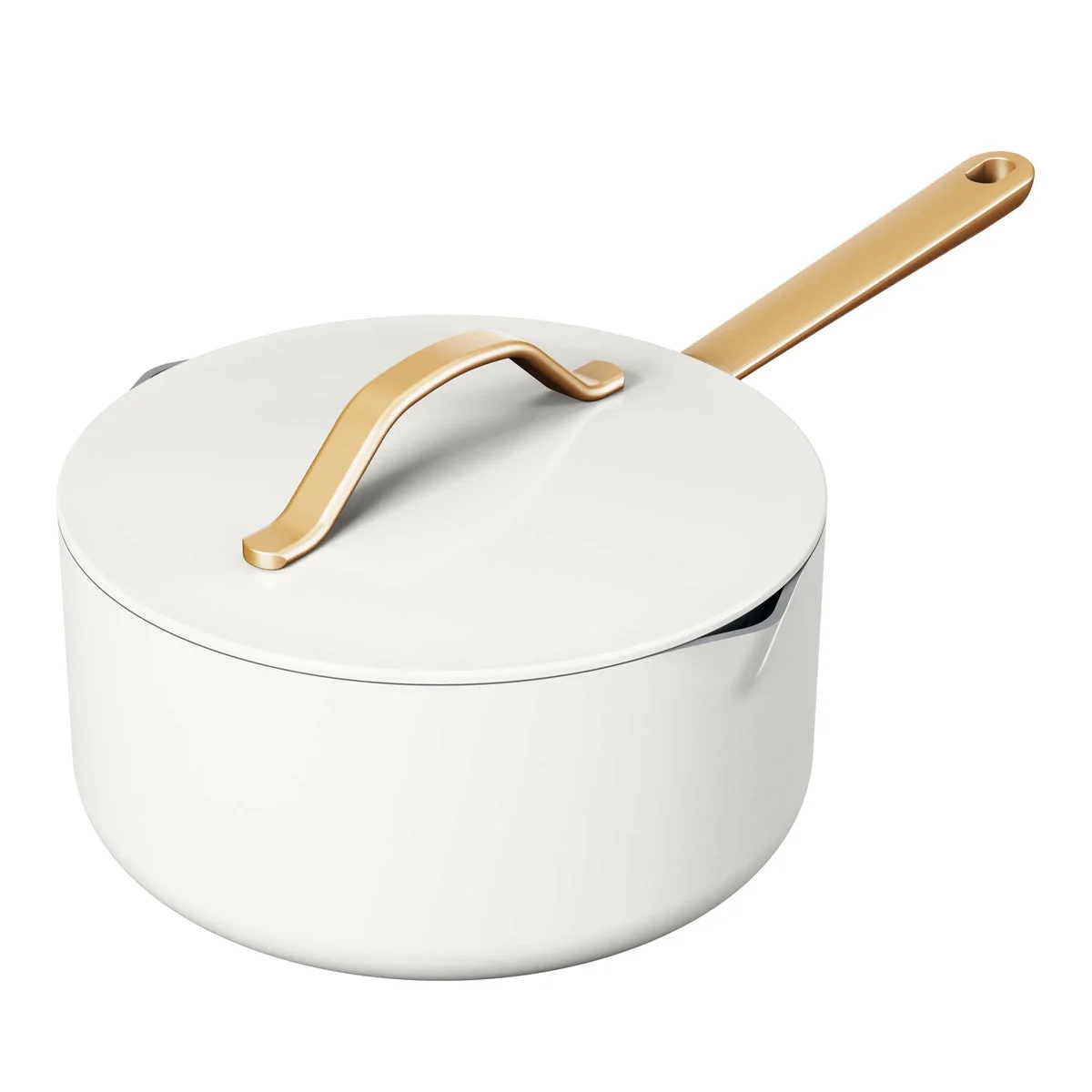 Beautiful Ceramic Non-Stick Covered Sauce Pan with Strainer Lid - White Icing