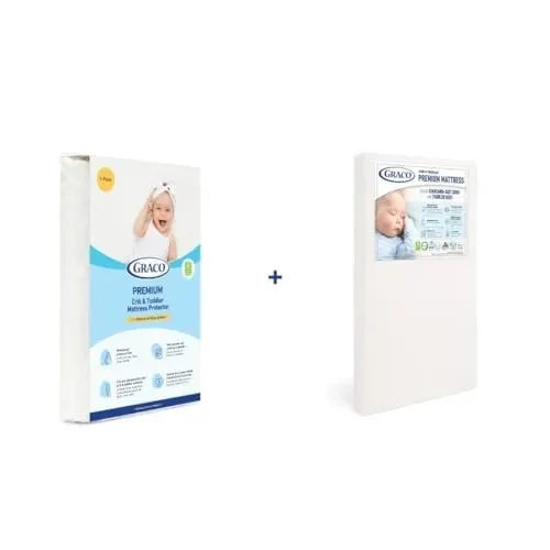 Graco Premium Foam Crib Mattress + Mattress Protector Bundle - White
