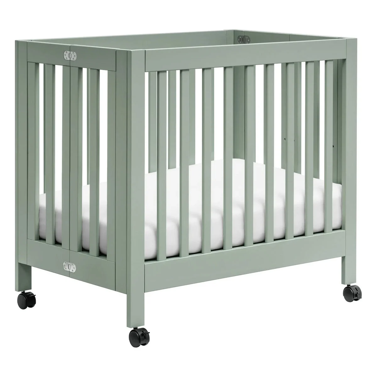 Babyletto Origami Mini Portable Folding Crib with Wheels - Light Sage