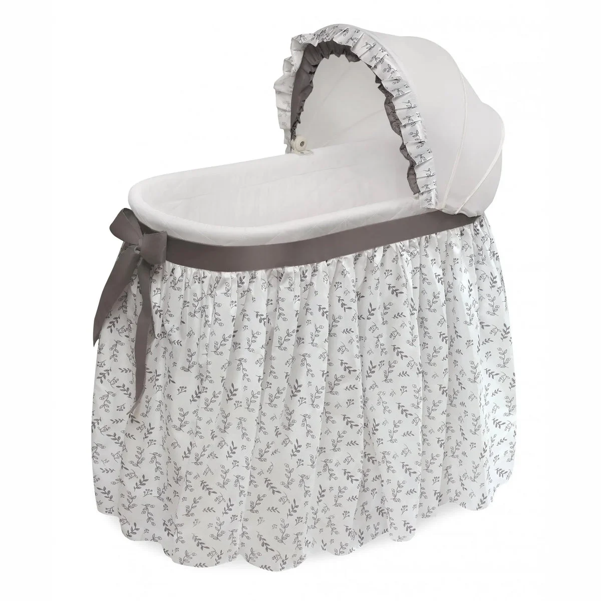 Badger Basket Wishes Oval Bassinet - Full Length Skirt - Gray/Leaf