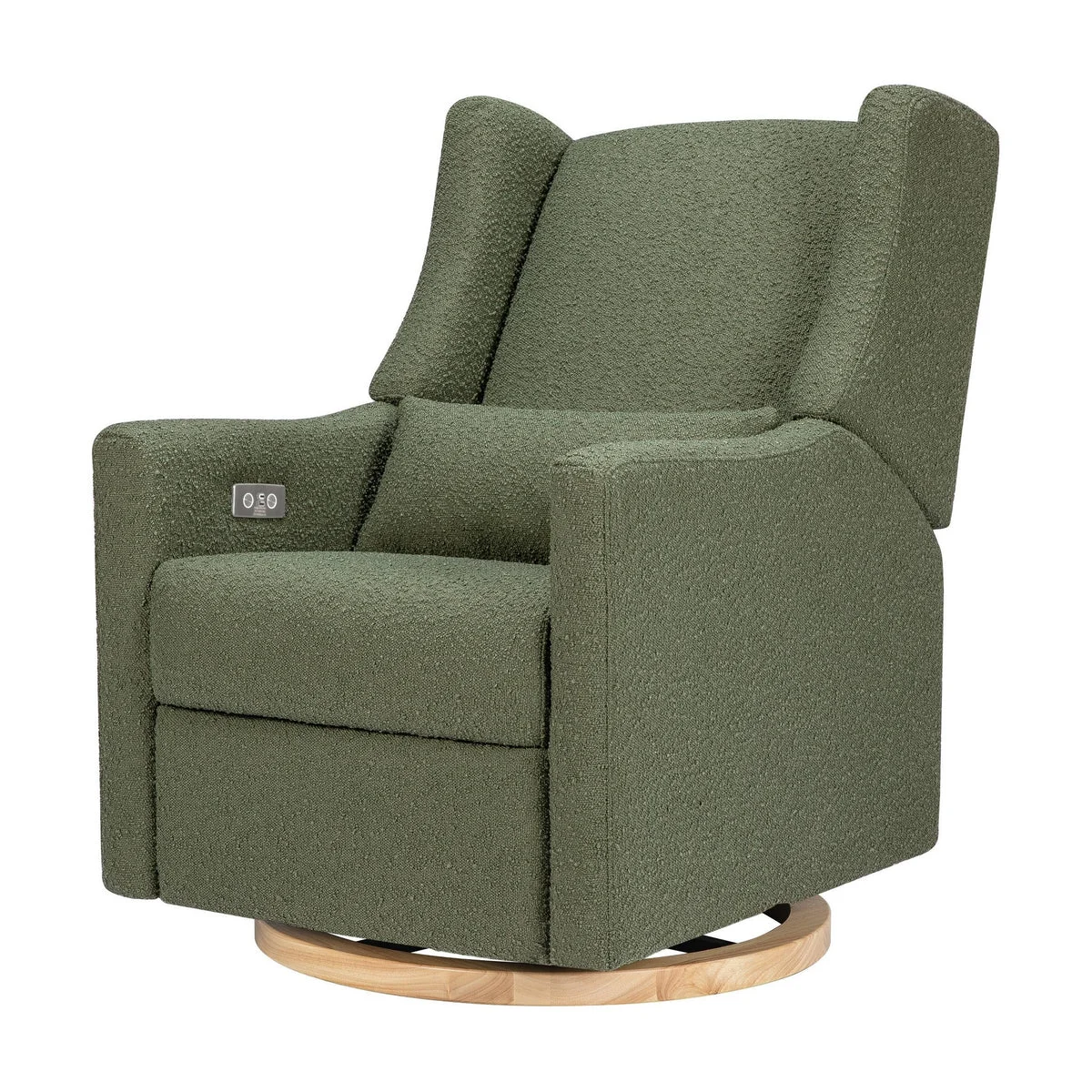 Babyletto Kiwi Glider Recliner w/ Electronic Control and USB in Olive Boucle w/Light Wood Base