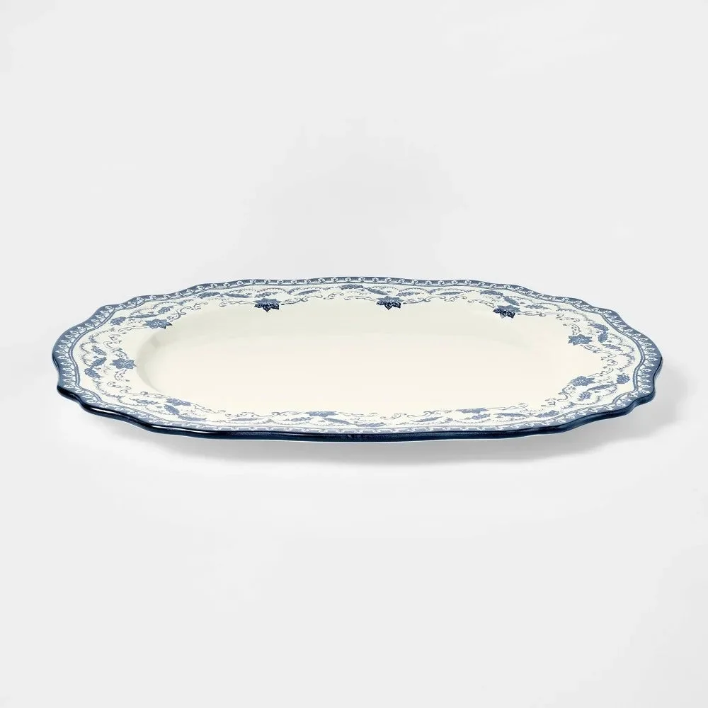 Threshold designed w/Studio McGee Stoneware Serving Platter - Blue Pattern