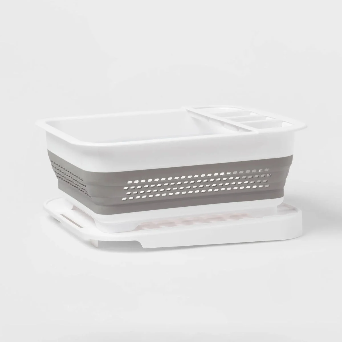 Brightroom Plastic Collapsible Dish Rack with Drip Tray White