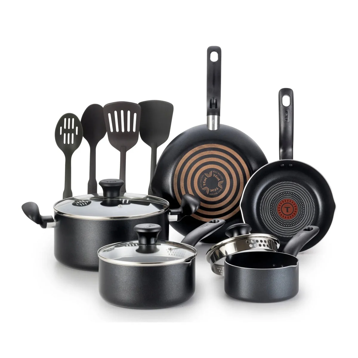 T-Fal 12pc Simply Cook Nonstick Cookware Set Charcoal - Black