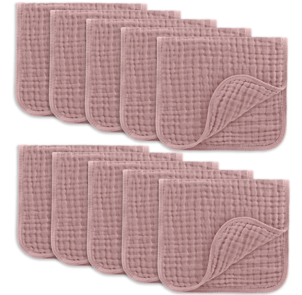 Comfy Cubs Large Muslin Burp Cloths - Mauve, Pack of 10