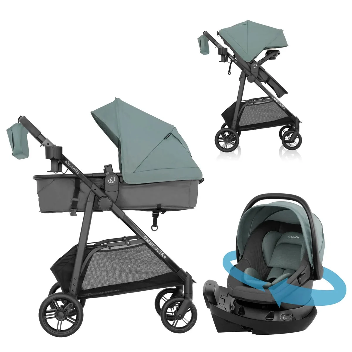 Evenflo Omni Ultra Travel System with Revolve180 LiteMax NXT Rotational Infant Car Seat (Pacific Green)