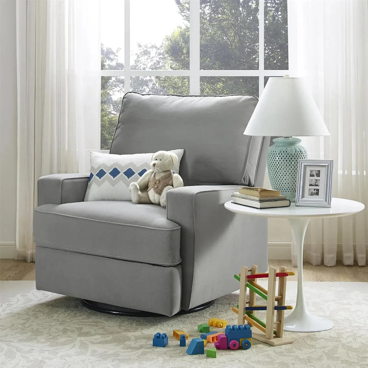 Dorel Baby Relax Rylan 4-in-1 Swivel Glider Rocker Recliner Chair - Gray Velvet