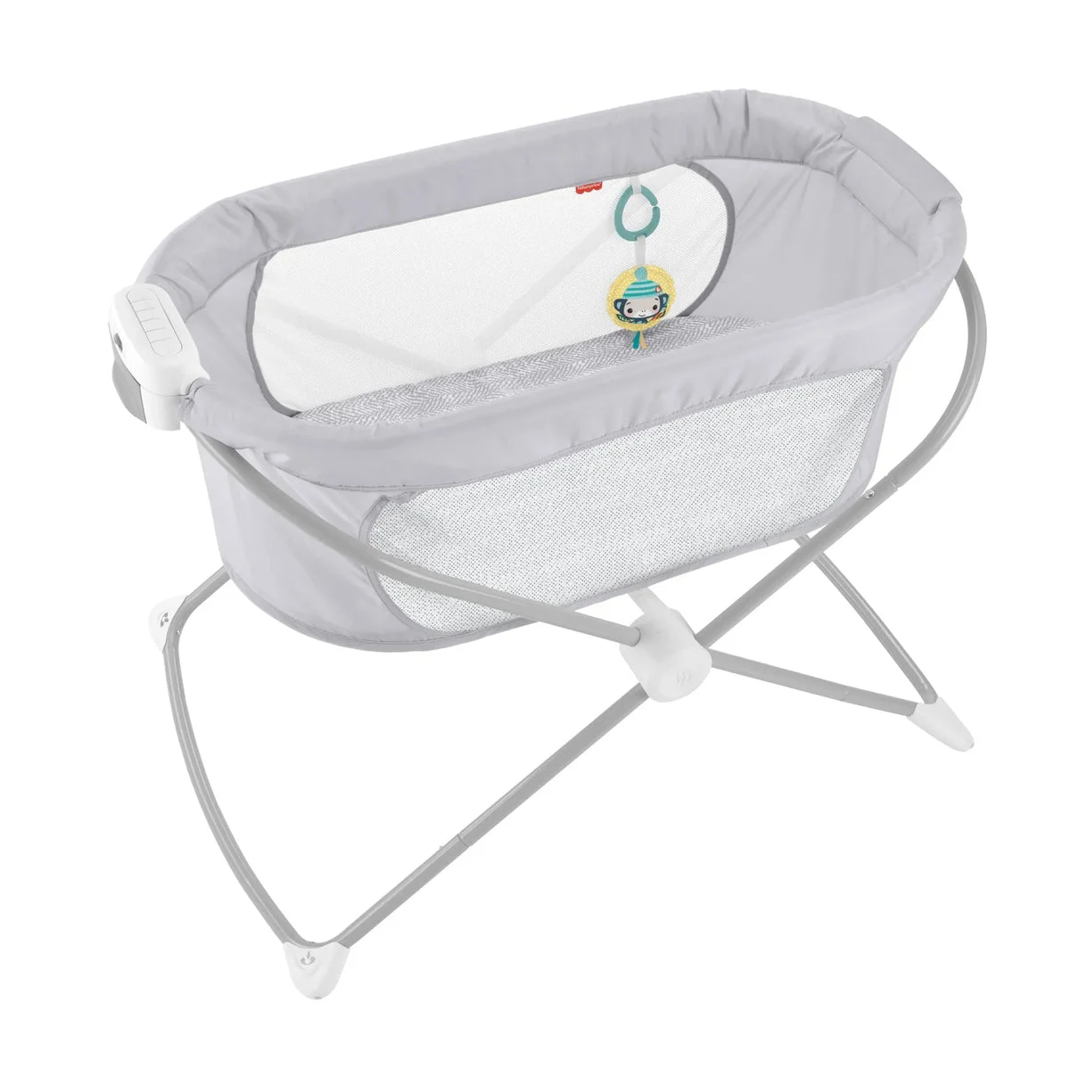 Fisher-Price Soothing View Vibe Bassinet – Hearthstone Folding Portable Baby Cradle for Newborns and Infants, Gray