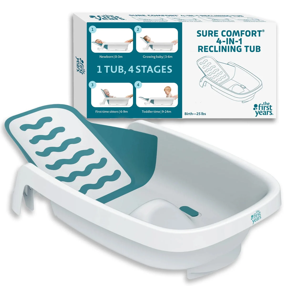 The First Years 4-in-1 Reclining Baby Bathtub - Adjustable for Newborns to Toddlers