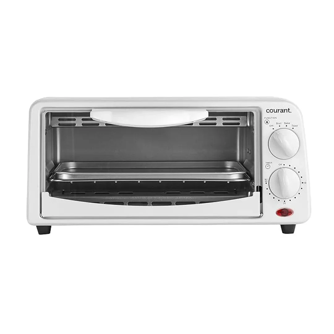 Courant TO-621W 2 Slice Compact Toaster Oven with Bake Tray and Toast Rack - White