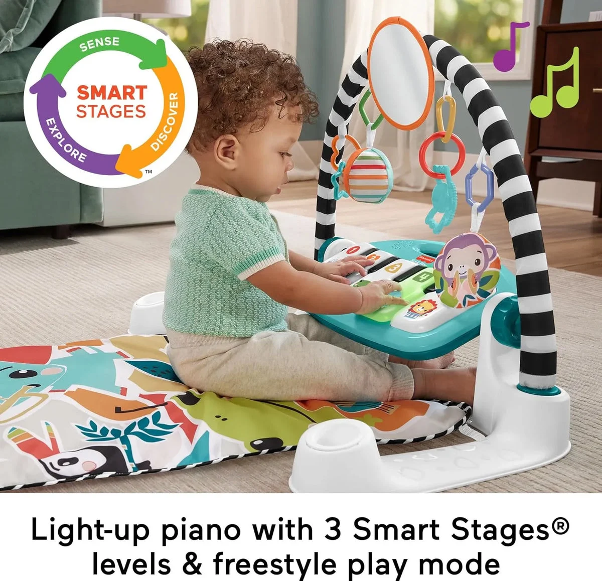 Fisher-Price Baby Playmat Glow and Grow Kick & Play Piano Gym - Blue