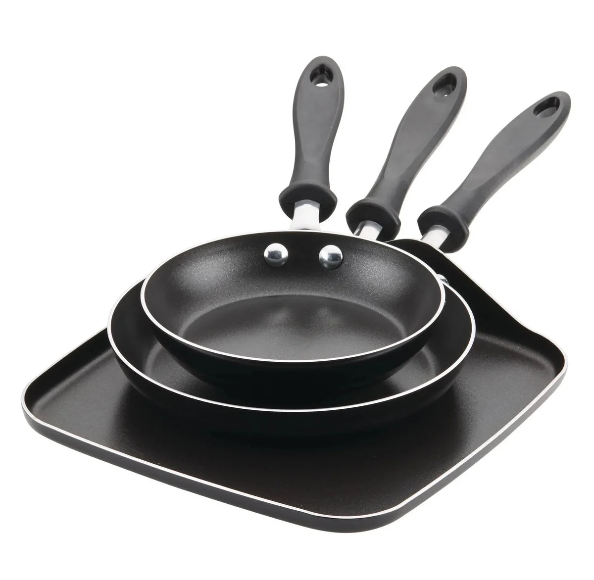 Farberware 3-Piece Nonstick Aluminum Skillet and Griddle Cookware Set - Black
