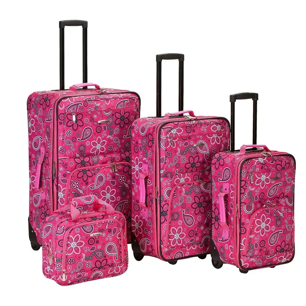 Rockland Nairobi 4pc Expandable Softside Checked Luggage Set - Pink Bandana