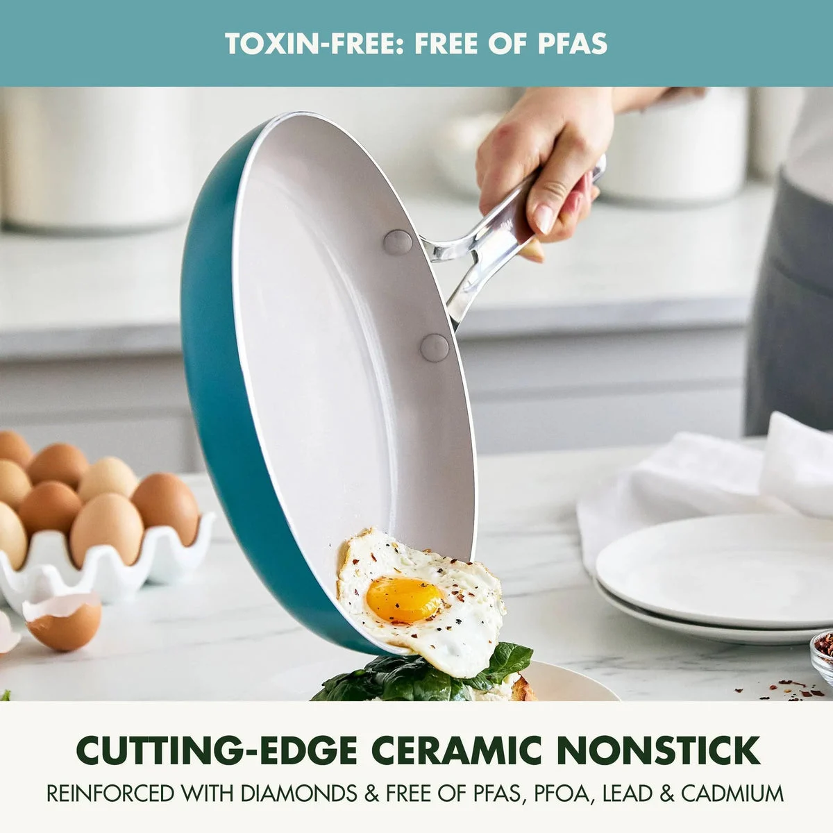 GreenPan Nova 10pc Ceramic Nonstick Aluminum Cookware Set Deep Teal: Induction Compatible, Dishwasher-Safe, Lifetime Warranty