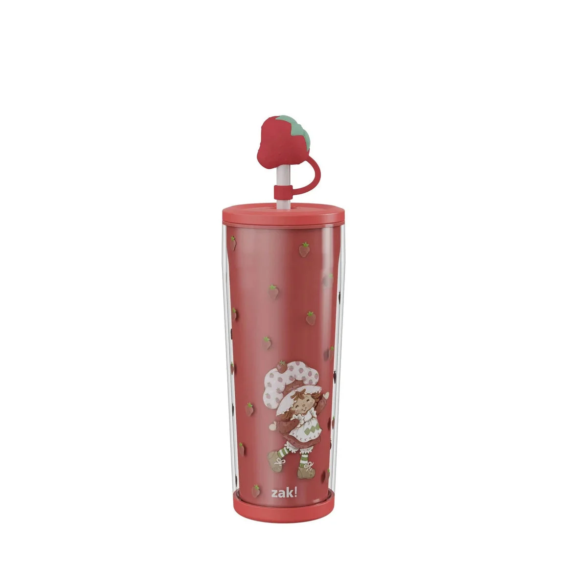 Zak Designs 25oz Strawberry Shortcake Double-Wall Plastic Straw Tumbler with Topper Berry Red