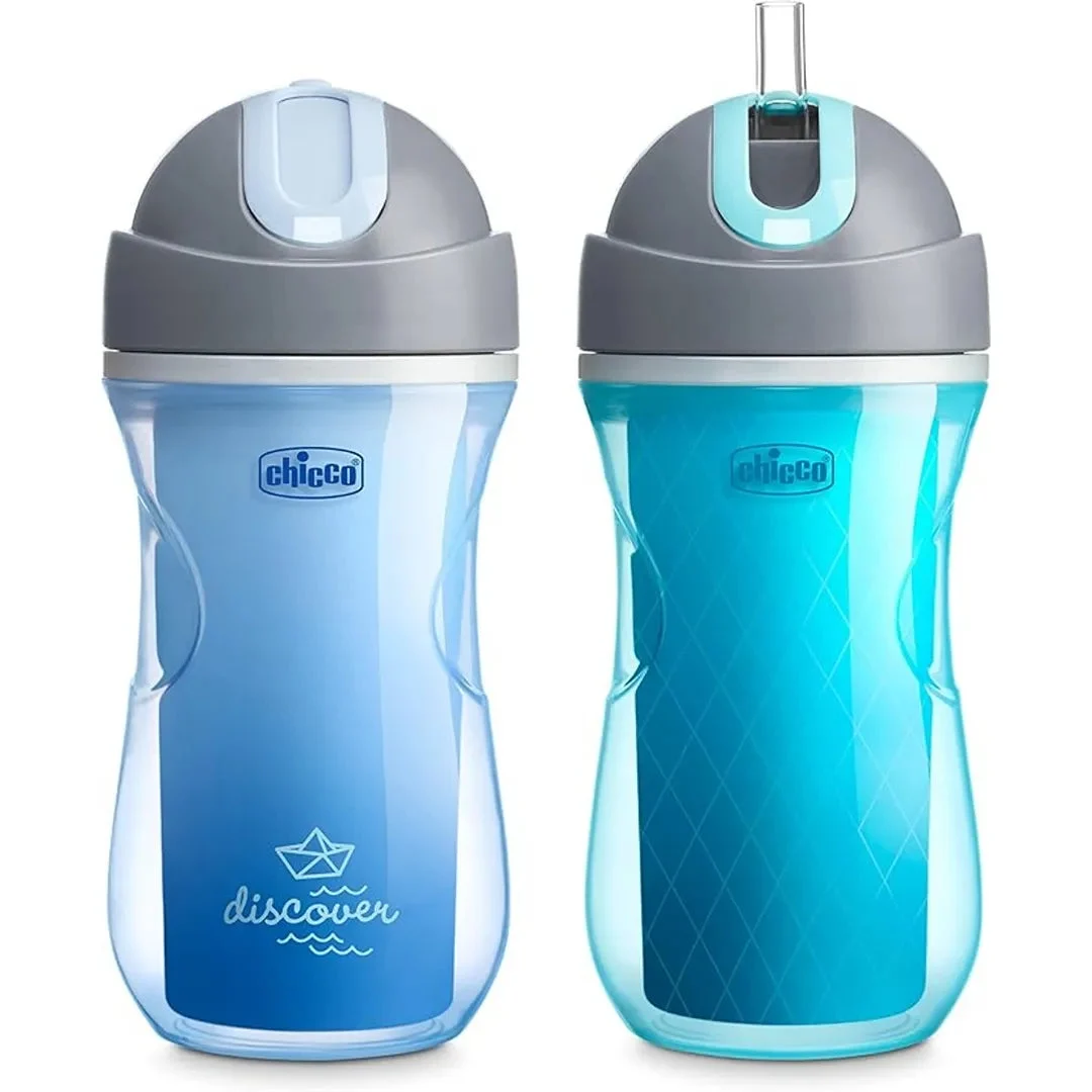 Chicco Double-Wall Insulated Flip-Top Sippy Cup with Silicone Straw and Spill-Free Lid 9oz