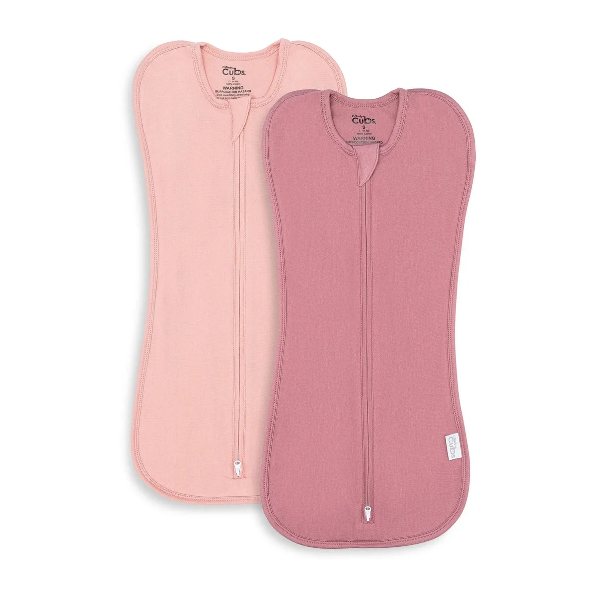 Comfy Cubs Swaddle Blanket Baby Girl Boy Easy Zipper Wrap 2 Pack Small 0-3 Months - Blush, Mauve