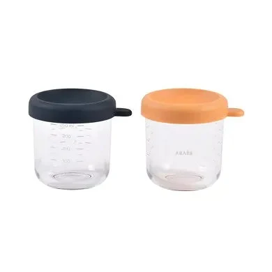 Beaba Set of 2 Glass Portion Containers - Dark Blue / Honey