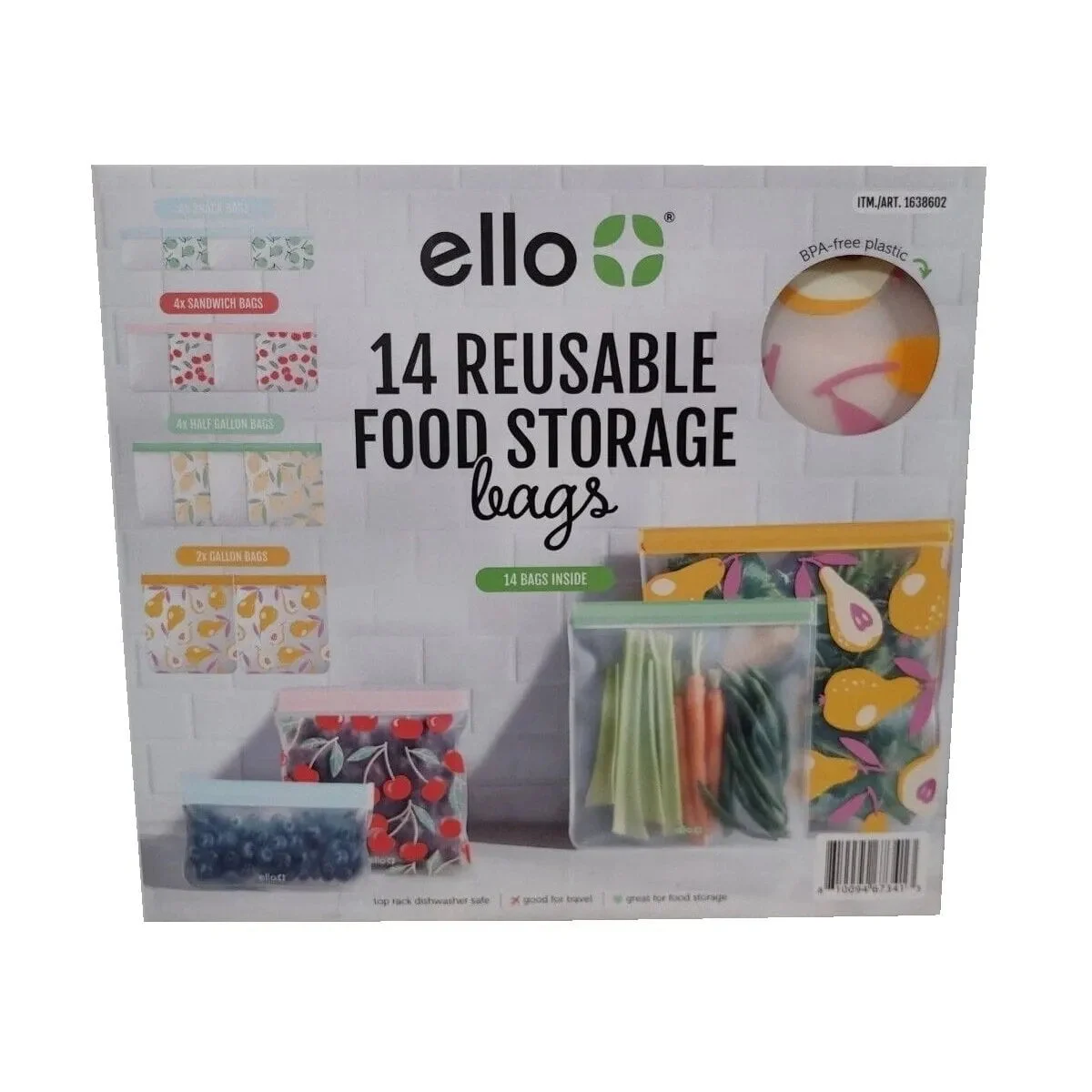 Ello Reusable Zip Food Storage Bags - 14 Pack in Yellow