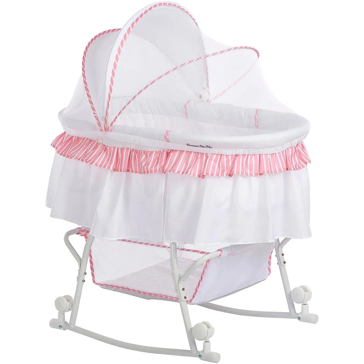 Dream On Me Lacy Portable 2-in-1 Bassinet & Cradle, Pink/White
