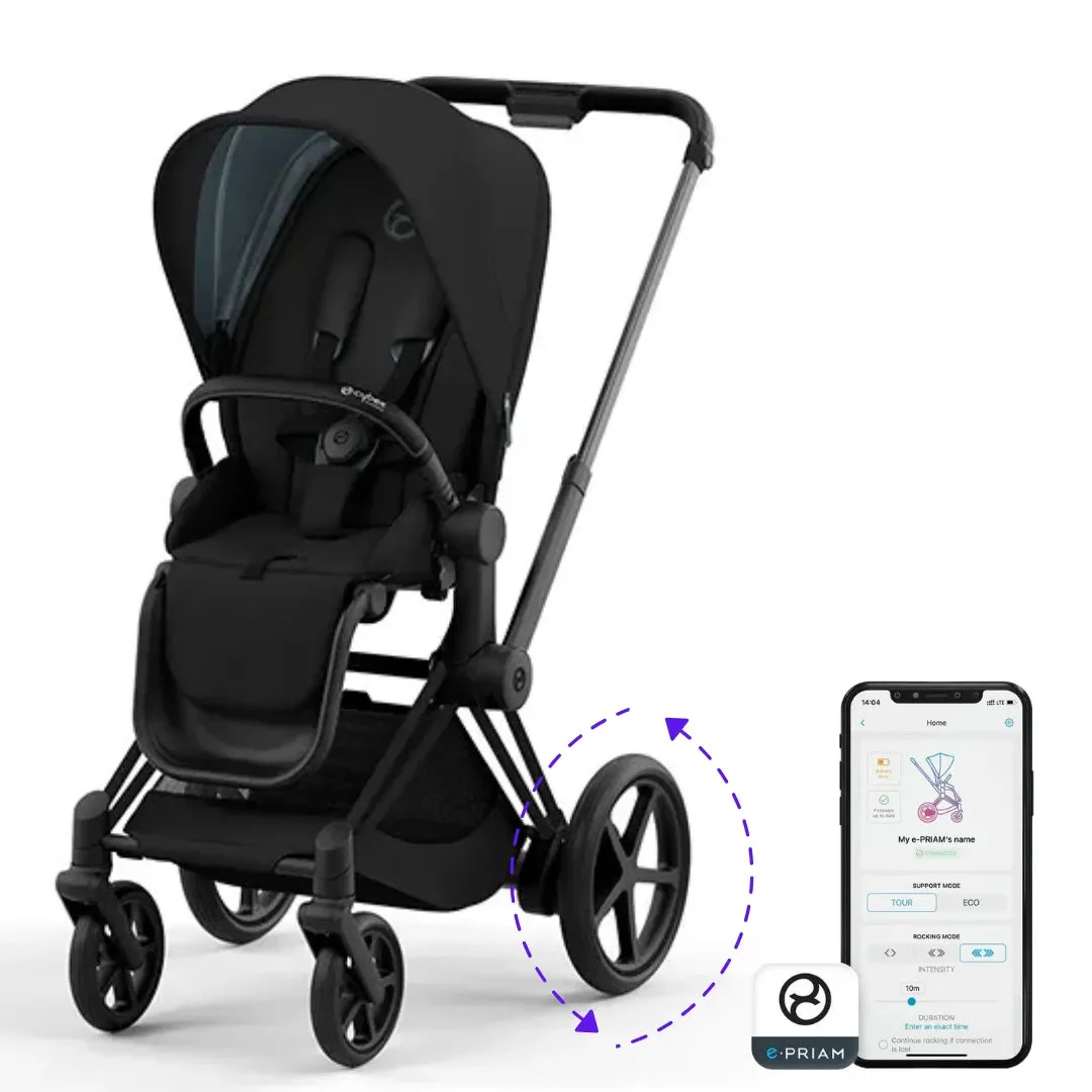 Cybex e-Priam2 Matte Black Frame + Deep Black Seat Pack
