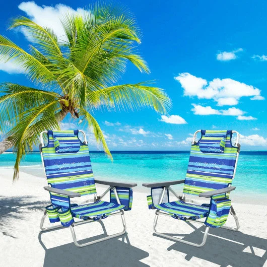 COSTWAY 4-Pack 5-Position Outdoor Folding Backpack Beach Reclining Chair With Pillow-Blue