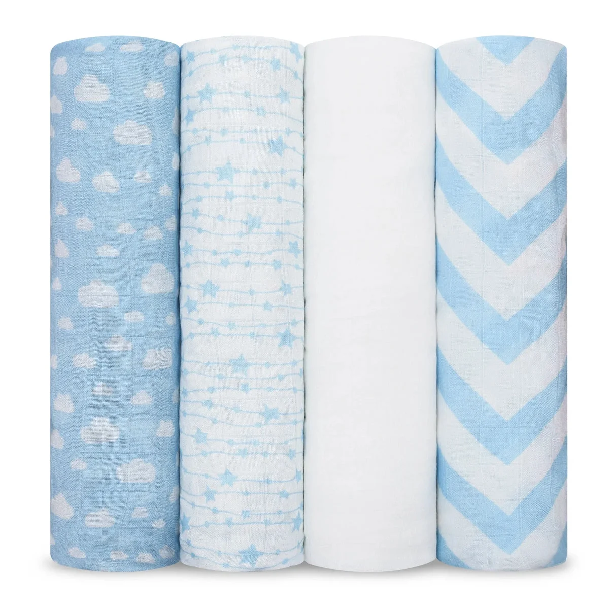 Comfy Cubs Muslin Swaddle Blankets Set of 4 - Blue