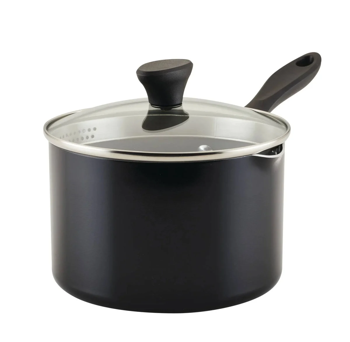 Farberware Reliance Pro 3qt Nonstick Ceramic Covered Straining Saucepan Black/Gray