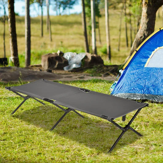 COSTWAY Adults Kids Folding Camping Cot-Gray