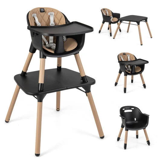 COSTWAY 4-in-1 Baby Convertible Toddler Table Chair Set With PU Cushion-Brown