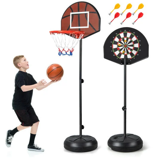 COSTWAY 2-in-1 Height Adjustable Kids Basketball Hoop With Dart Board