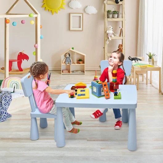 COSTWAY 3 Pieces Toddler Multi Activity Play Dining Study Kids Table and Chair Set-Blue