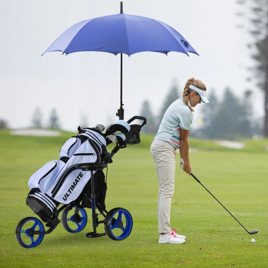COSTWAY 3 Wheels Folding Golf Push Cart With Seat Scoreboard and Adjustable Handle-Blue