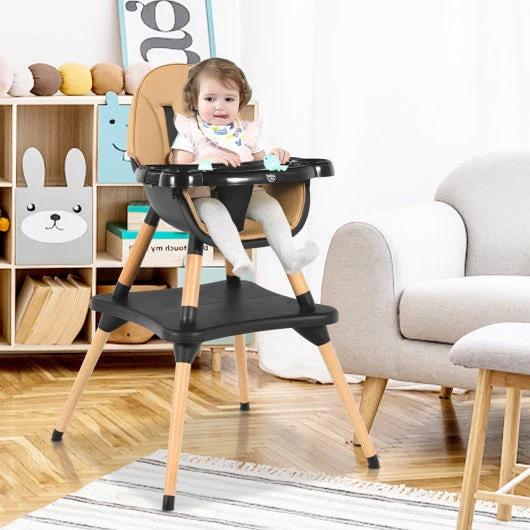 COSTWAY 5-in-1 Baby Eat and Grow Convertible Wooden High Chair With Detachable Tray-Coffee