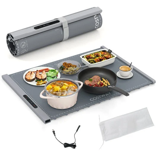 COSTWAY Food Warming Mat Rollable and Portable Electric Warming Tray With Fasting Heating-Gray