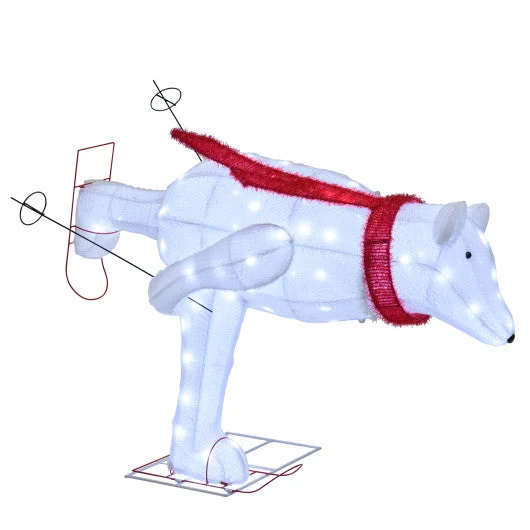COSTWAY 4.5 Feet Christmas Skiing Polar Bear With LED Lights and Ground Stakes