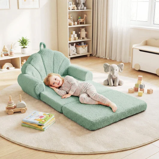 COSTWAY Convertible Kids Sofa 2-in-1 Fold Out Toddler Couch Chair-Green